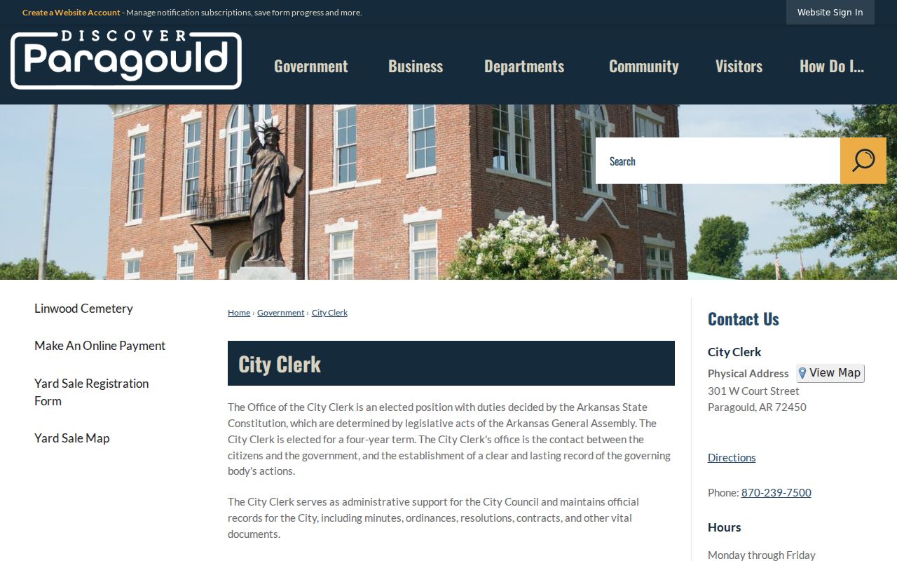 Paragould people search City Clerk records contact page